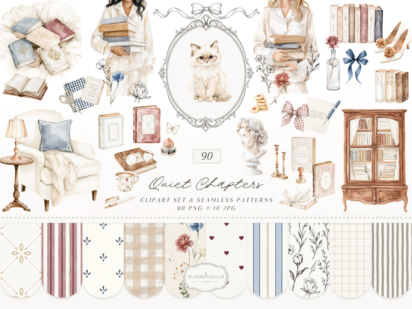 Quiet Chapters - Book Clipart, Vintage Books Aesthetic, Reading Clipart, Cozy Library, French Countryside | 90 PNG/JPEG