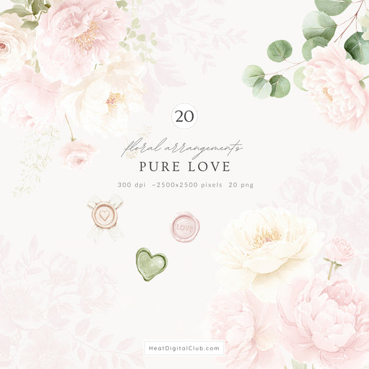 Pure Love - Floral Arrangements, Blush Pink Ivory, Romantic Bouquet, Feminine Peonies | 20 PNG