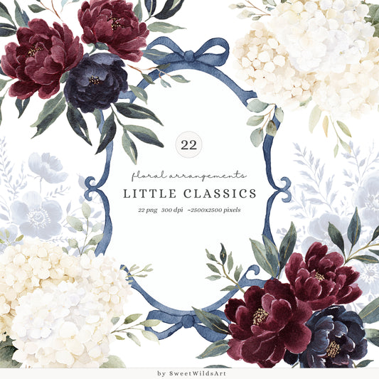 Little Classics - Watercolor Floral Arrangements, Chinoiserie, Beige Hydrangeas | 22 PNG