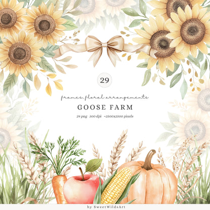 Goose Farm - Floral Arrangements Clipart, Sunflower, Autumn  Elements, Country