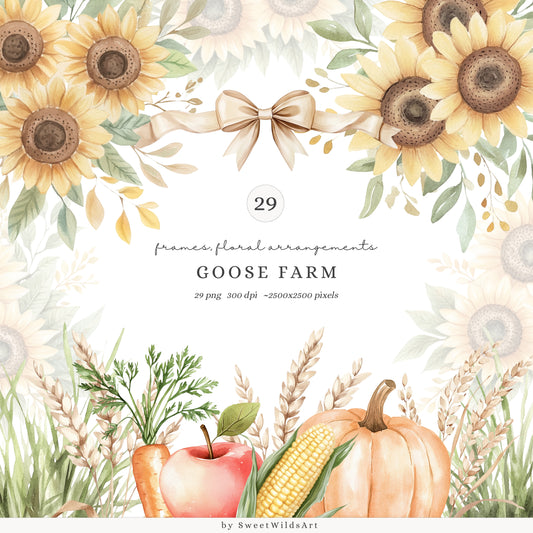 Goose Farm - Floral Arrangements Clipart, Sunflower, Autumn  Elements, Country