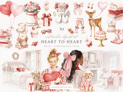 Heart to Heart - Valentine's Day Clipart, Cute Animals, Hearts, Bows, Romantic Love | 115 PNG/JPEG