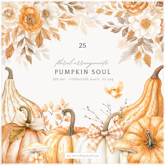 Pumpkin Soul - Fall Floral Arrangements, Autumn, Cozy Cottagecore | 25 PNG