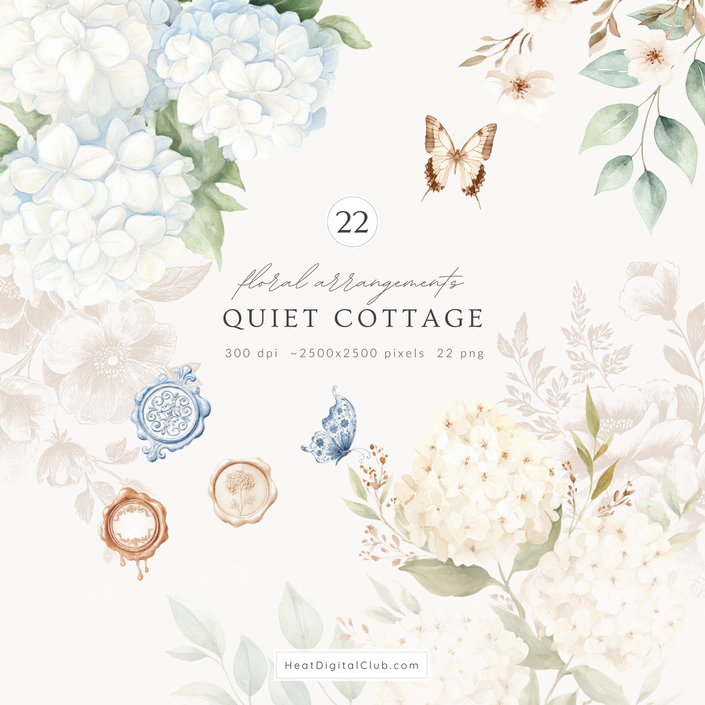 Quiet Cottage - Bundle Clipart, French Country Cottagecore, Rustic Vintage Aesthetic | 112 PNG/JPEG