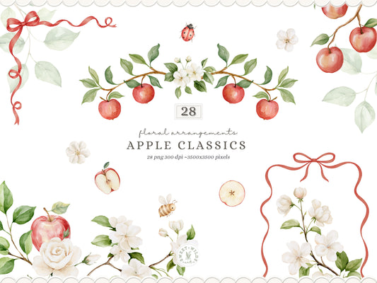 Apple Classics - Floral Clipart, Apple Blossom, Orchard Florals, Apple Branches, Nursery Flower | 28 PNG