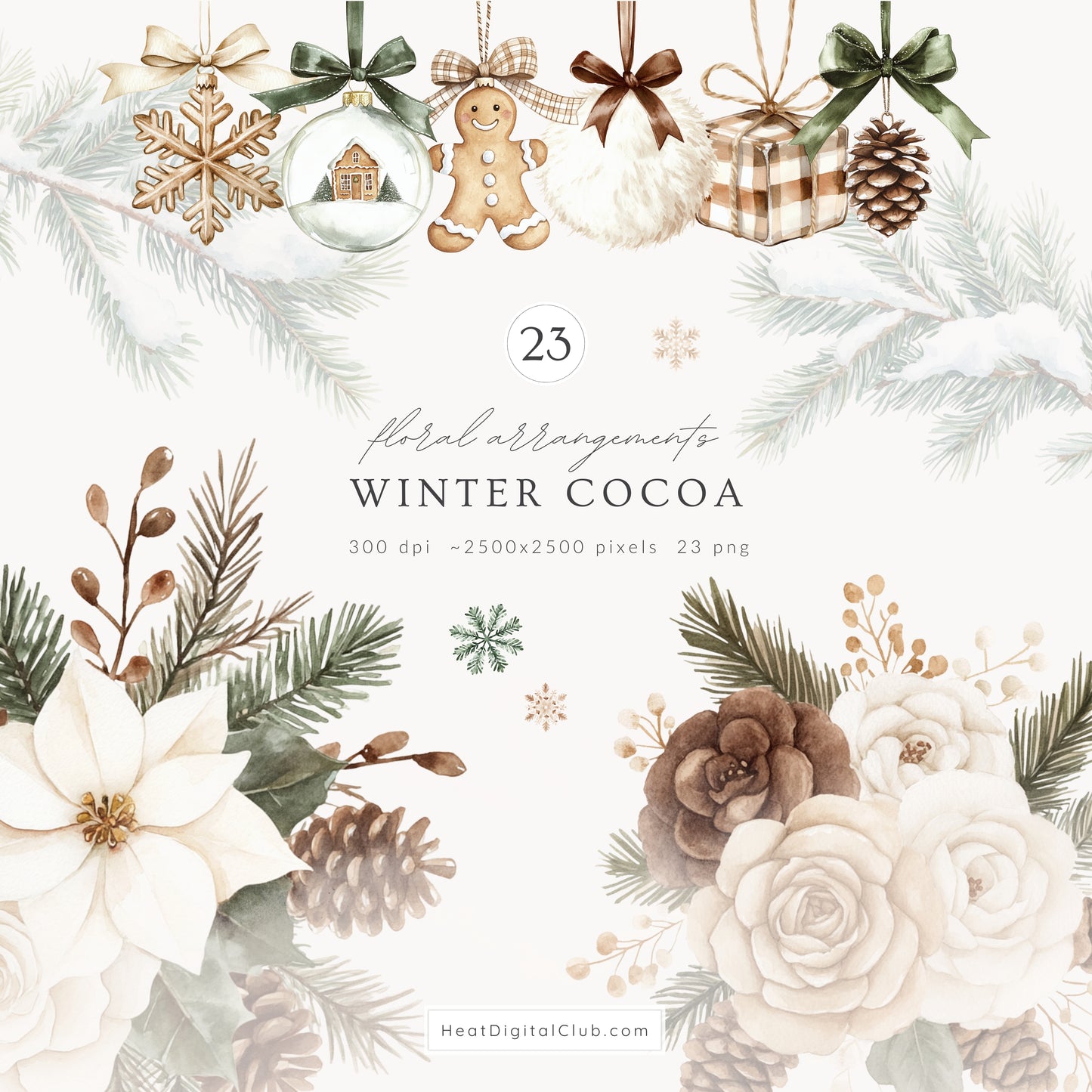 Winter Cocoa - Watercolor Clipart & Patterns Collection, Elegant Cozy Christmas | 93 PNG/JPEG