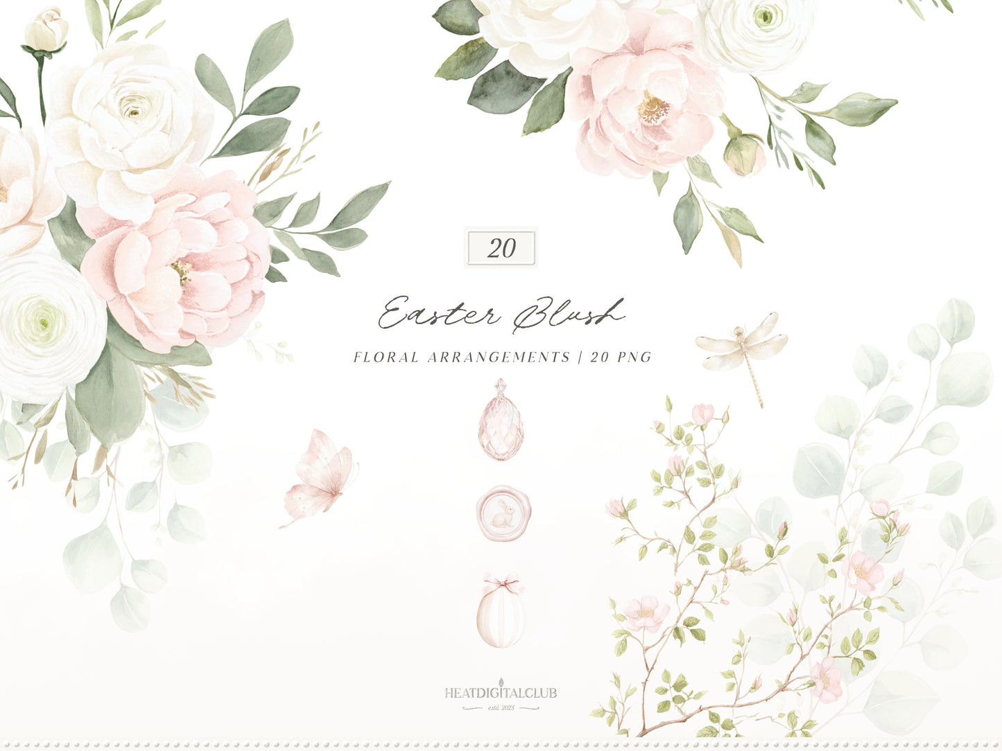 Easter Blush - Floral Arrangements Clipart, Pink Roses Bouquets, Spring Floral, Elegant Easter | 20 PNG