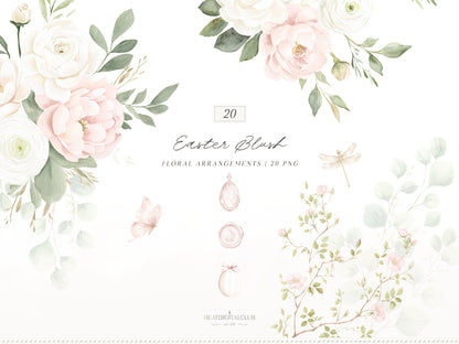 Easter Blush - Floral Arrangements Clipart, Pink Roses Bouquets, Spring Floral, Elegant Easter | 20 PNG