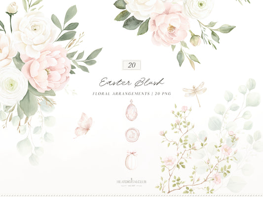 Easter Blush - Floral Arrangements Clipart, Pink Roses Bouquets, Spring Floral, Elegant Easter | 20 PNG