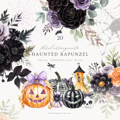 Haunted Rapunzel -  Watercolor Collection Bundle, Clipart, Patterns & Florals | 90 PNG/JPEG