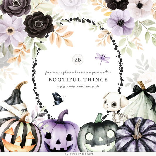 Bootiful Things - Floral Arrangements, Halloween Spooky Cute Bouquets | 25 PNG