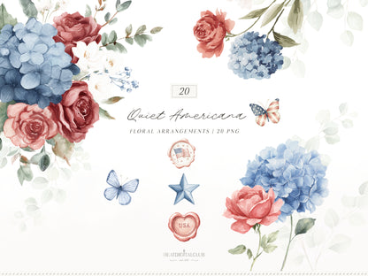 Quiet Americana - 4th of July Clipart Bundle, Vintage Summer, Independence Day, Patriotic | 95 PNG/JPEG