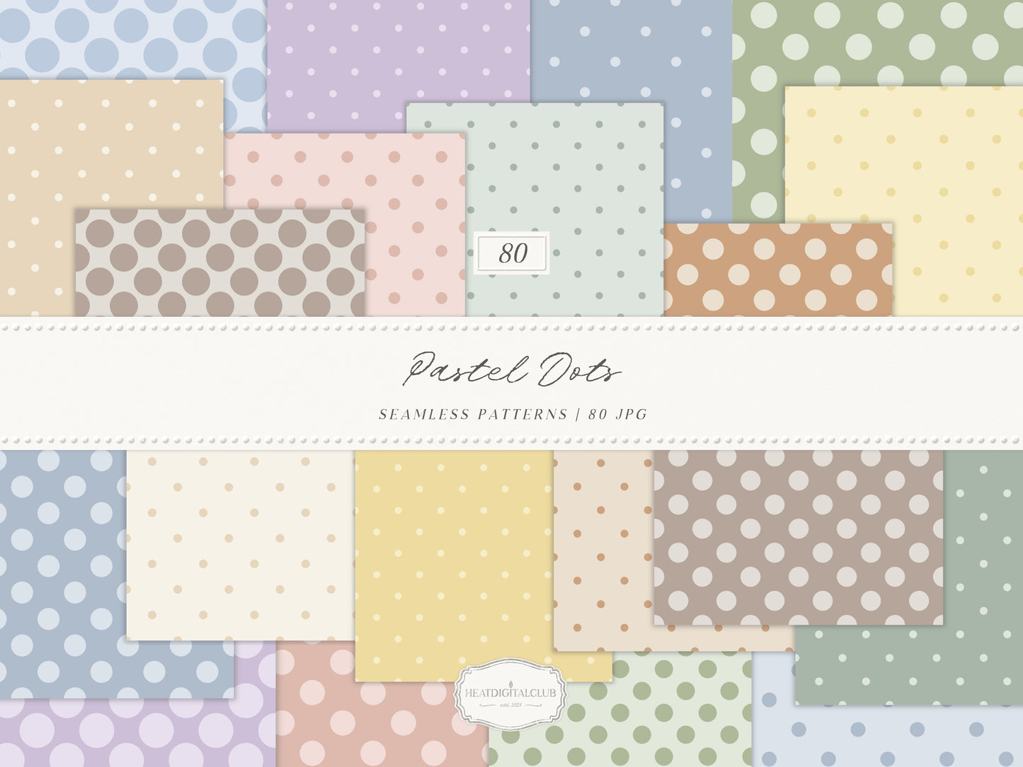 Pastel Polka Dots - Seamless Patterns, Modern Soft Color Collection | 80 JPEG