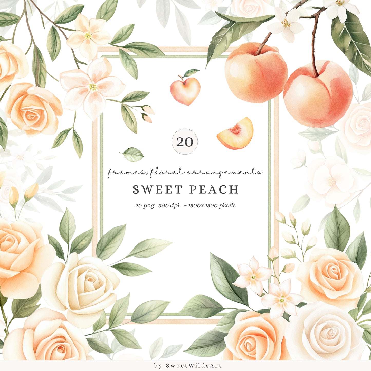 Sweet Peach - Floral Arrangements, Peach Blossom, Jasmine, Cream Roses | 20 PNG