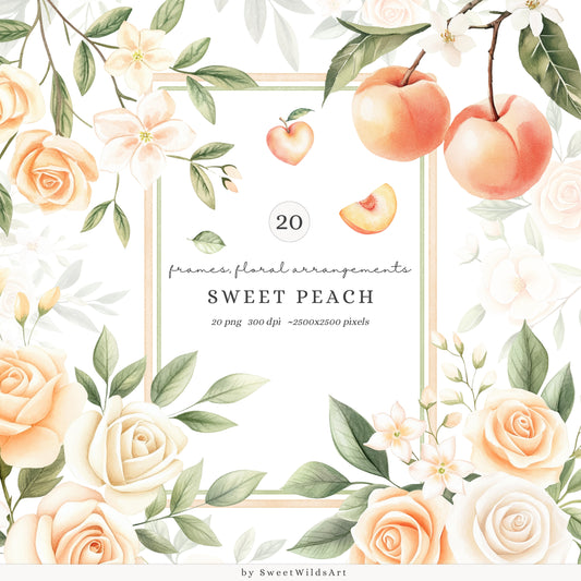Sweet Peach - Floral Arrangements, Peach Blossom, Jasmine, Cream Roses | 20 PNG