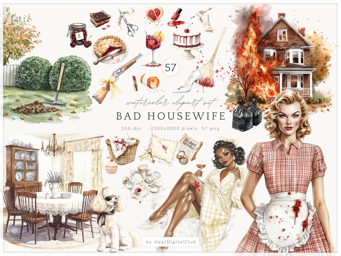 Bad Housewife - Collection Bundle, Retro Halloween, Domestic Horror | 79 PNG/JPEG