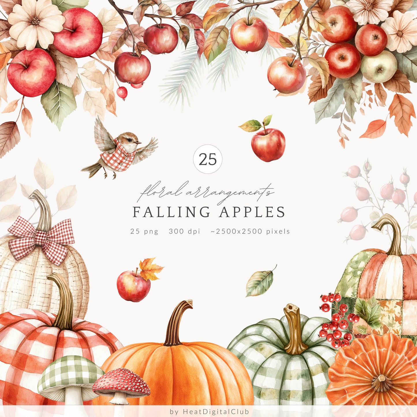 Falling Apples - Collection Bundle, Cozy Autumn Farm, Pumpkins | 95 PNG/JPEG