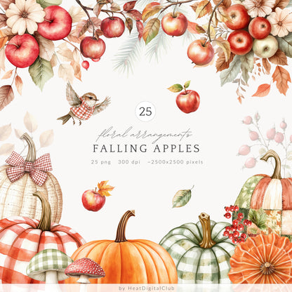 Falling Apples - Collection Bundle, Cozy Autumn Farm, Pumpkins | 95 PNG/JPEG