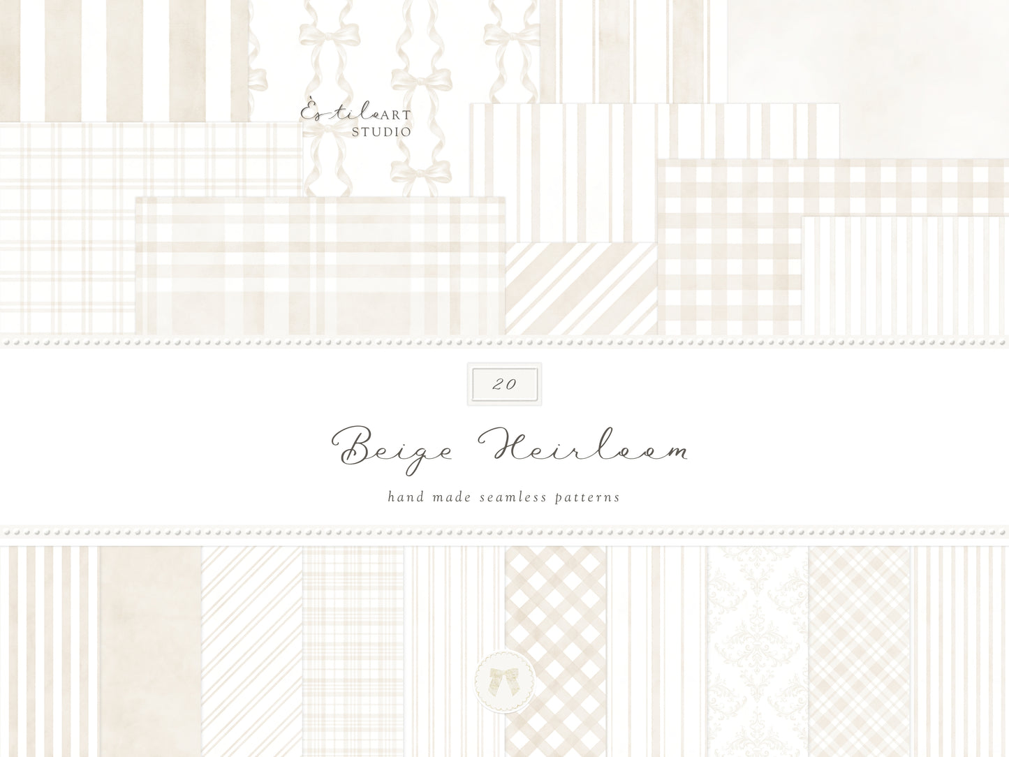 Heirloom - Seamless Patterns Collection, Classic Stripe Gingham Damask Bows, Elegant Digital Paper | 80 JPEG