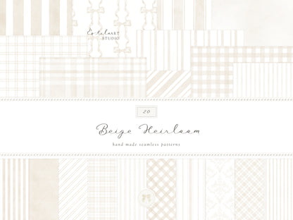 Heirloom - Seamless Patterns Collection, Classic Stripe Gingham Damask Bows, Elegant Digital Paper | 80 JPEG