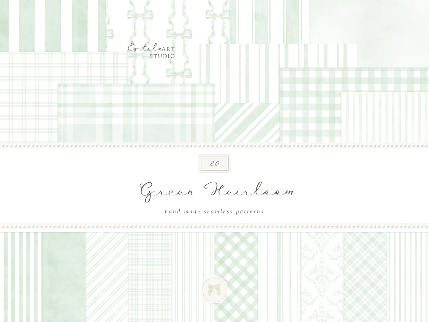 Heirloom - Seamless Patterns Collection, Classic Stripe Gingham Damask Bows, Elegant Digital Paper | 80 JPEG
