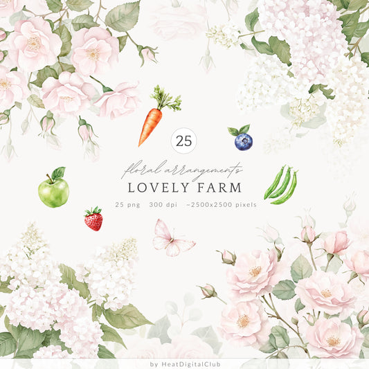 Lovely Farm - Floral Arrangements, Bouquets with Fruits, Veggies, Pastel | 25 PNG