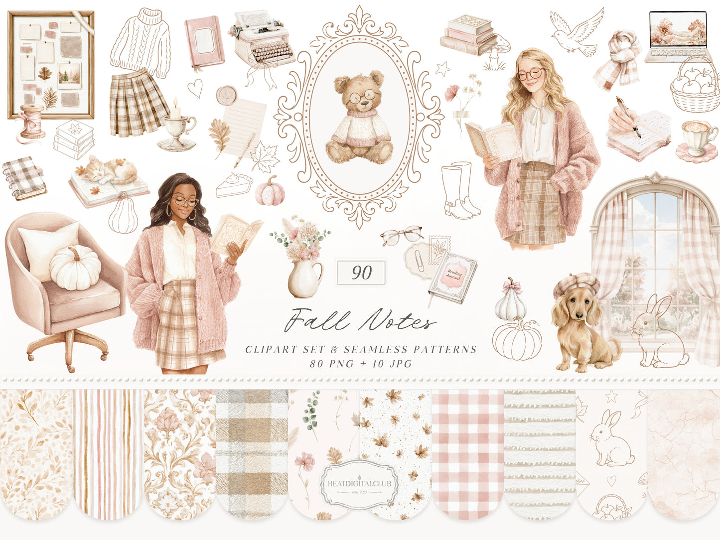Fall Notes - Clipart Collection, Autumn Planner, Cozy Stationery, Book Lover, Journal Graphics | 90 PNG/JPEG