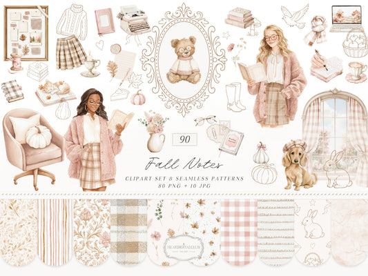 Fall Notes - Clipart Collection, Autumn Planner, Cozy Stationery, Book Lover, Journal Graphics | 90 PNG/JPEG
