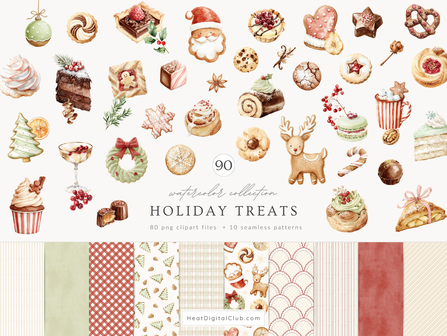 Holiday Treats - Christmas Bakery Clipart, Festive Desserts, Cozy Sweets, Cake,Cookies | 80PNG/10JPEG