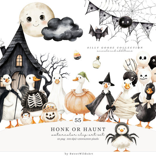 Honk or Haunt - Halloween Goose , Cute Spooky Geese, Silly Goose | 55 PNG