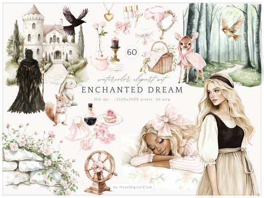 Enchanted Dream - Sleeping Beauty Clipart, Magic Rose | 60 PNG