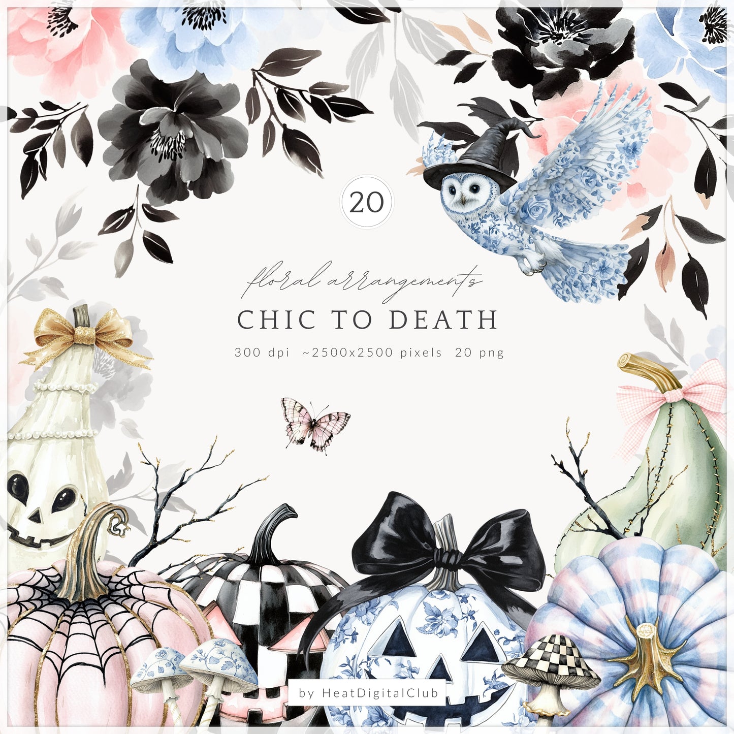 Chic to Death - Floral Arrangements, Grandmillennial Halloween, Pumpkins | 20 PNG