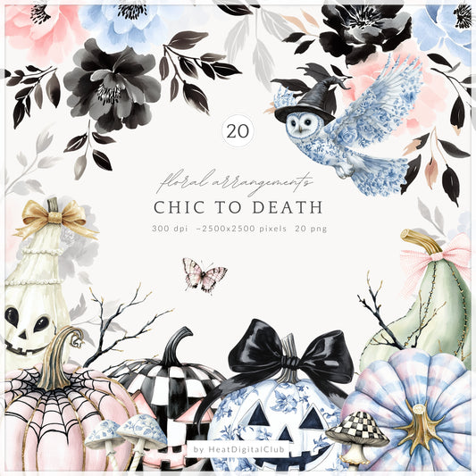 Chic to Death - Floral Arrangements, Grandmillennial Halloween, Pumpkins | 20 PNG