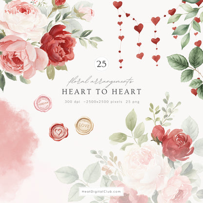 Heart to Heart - Valentine's Day Clipart, Cute Animals, Hearts, Bows, Romantic Love | 115 PNG/JPEG