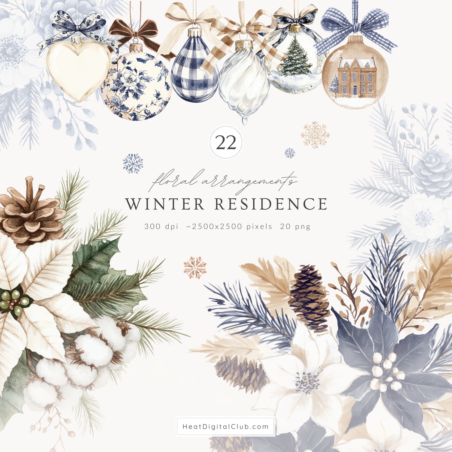 Winter Residence - Watercolor Collection Bundle, Clipart, Patterns & Florals | 93 PNG/JPEG