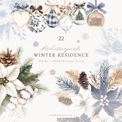 Winter Residence - Watercolor Collection Bundle, Clipart, Patterns & Florals | 93 PNG/JPEG