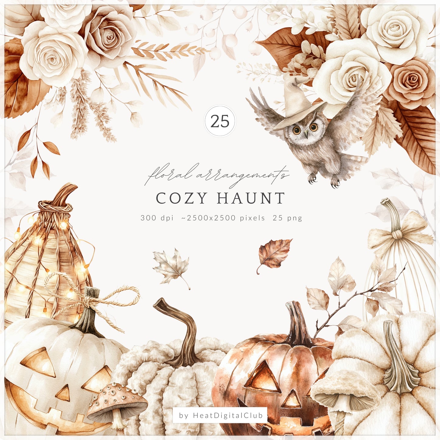 Cozy Haunt - Collection Bundle, Neutral Halloween Clipart, Autumn Ghost | 95 PNG/JPEG