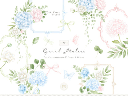 Grand Atelier - Bundle, Baby Clipart, Floral, Seamless Patterns, Vintage Toys, Grandmillennial Nursery | 148 PNG/JPEG