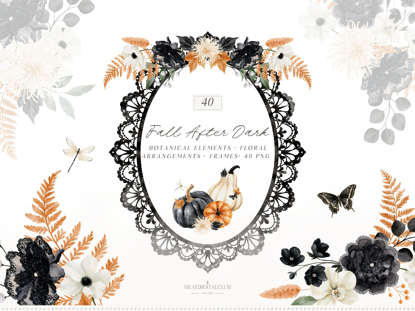 Fall After Dark - Floral Arrangements Clipart, Dark Coquette Floral, Moody Autumn Florals | 40 PNG