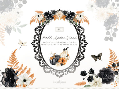 Fall After Dark - Floral Arrangements Clipart, Dark Coquette Floral, Moody Autumn Florals | 40 PNG