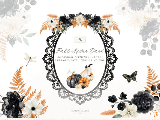 Fall After Dark - Floral Arrangements Clipart, Dark Coquette Floral, Moody Autumn Florals | 40 PNG