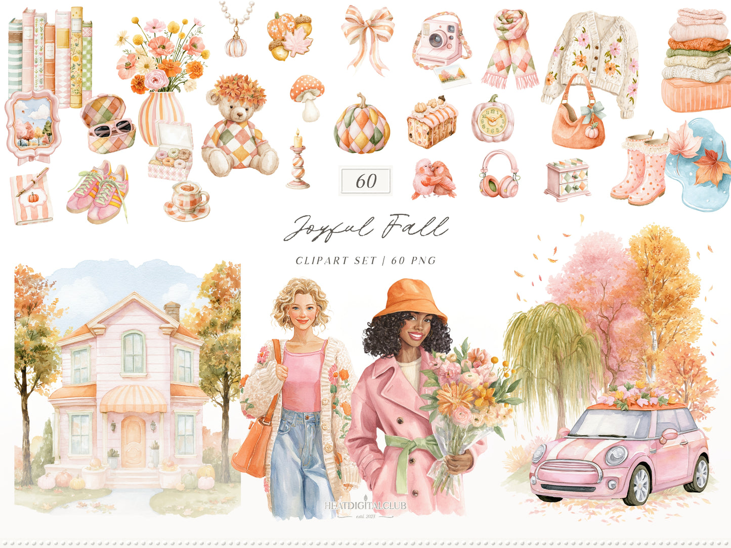 Joyful Fall - Clipart, Bright Autumn, Cozy Autumn Clipart, Colorful Fall | 60 PNG