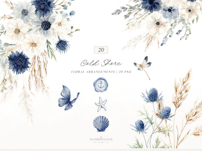Cold Shore - Clipart Bundle, Navy Coastal Girls, Summer Beach, Nautical Graphics, Blue Sea Fashion | 94 PNG/JPEG