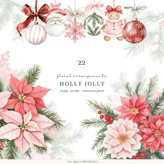 Holly Jolly - Christmas Floral Arrangements Clipart, Holiday Poinsettia,  Greenery | 22 PNG