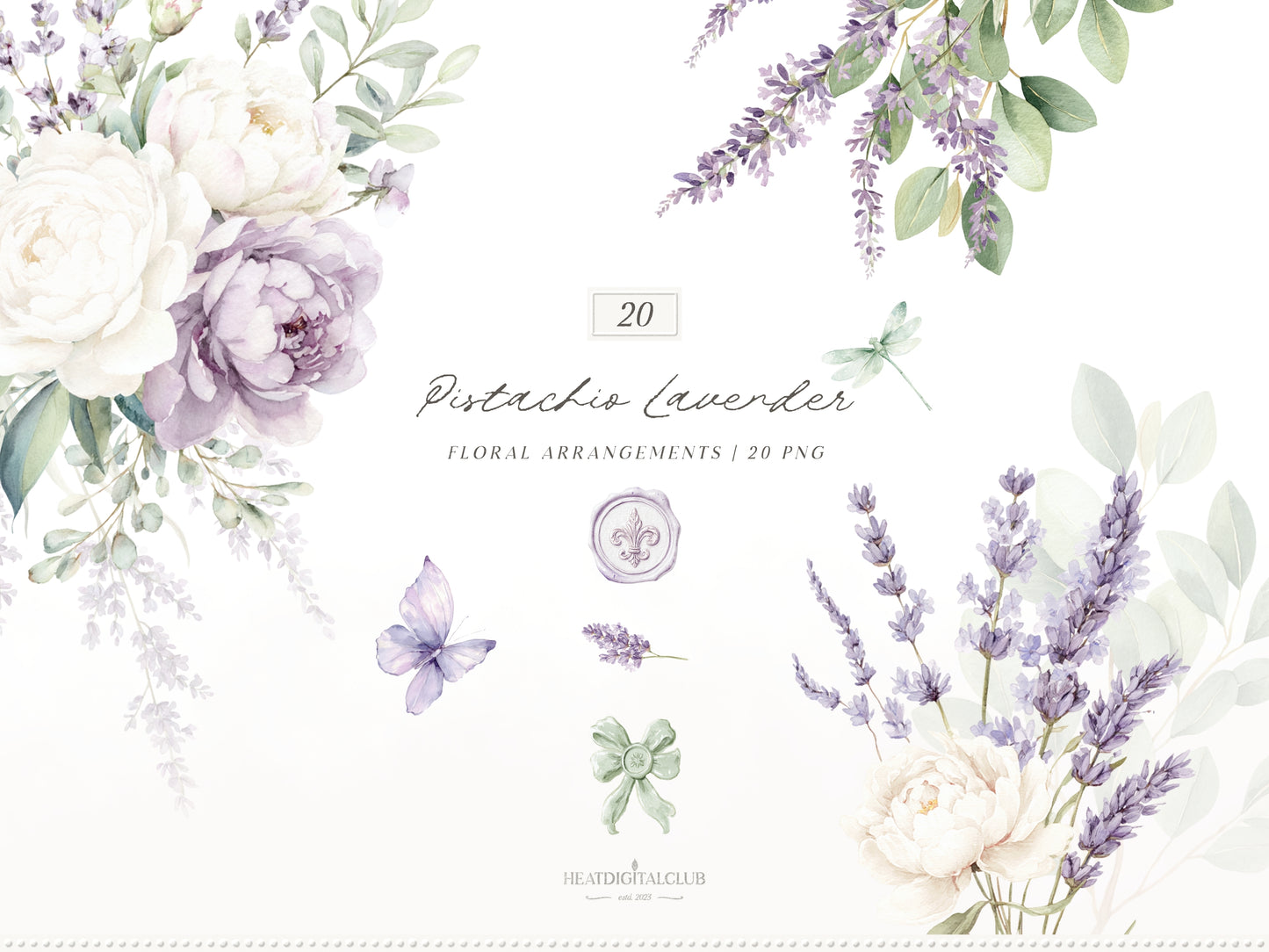 Pistachio Lavender - Bundle Clipart & Patterns, French Countryside Aesthetic, Lavender Field, Romantic Spring  | 94 PNG/JPEG