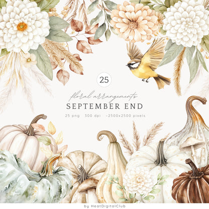September End - Collection Bundle, Neutral Cozy Fall, Pumpkins | 95 PNG/JPEG