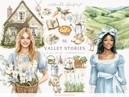 Valley Stories - Clipart Set, Country Cottagecore, Summer, Rustic | 55 PNG
