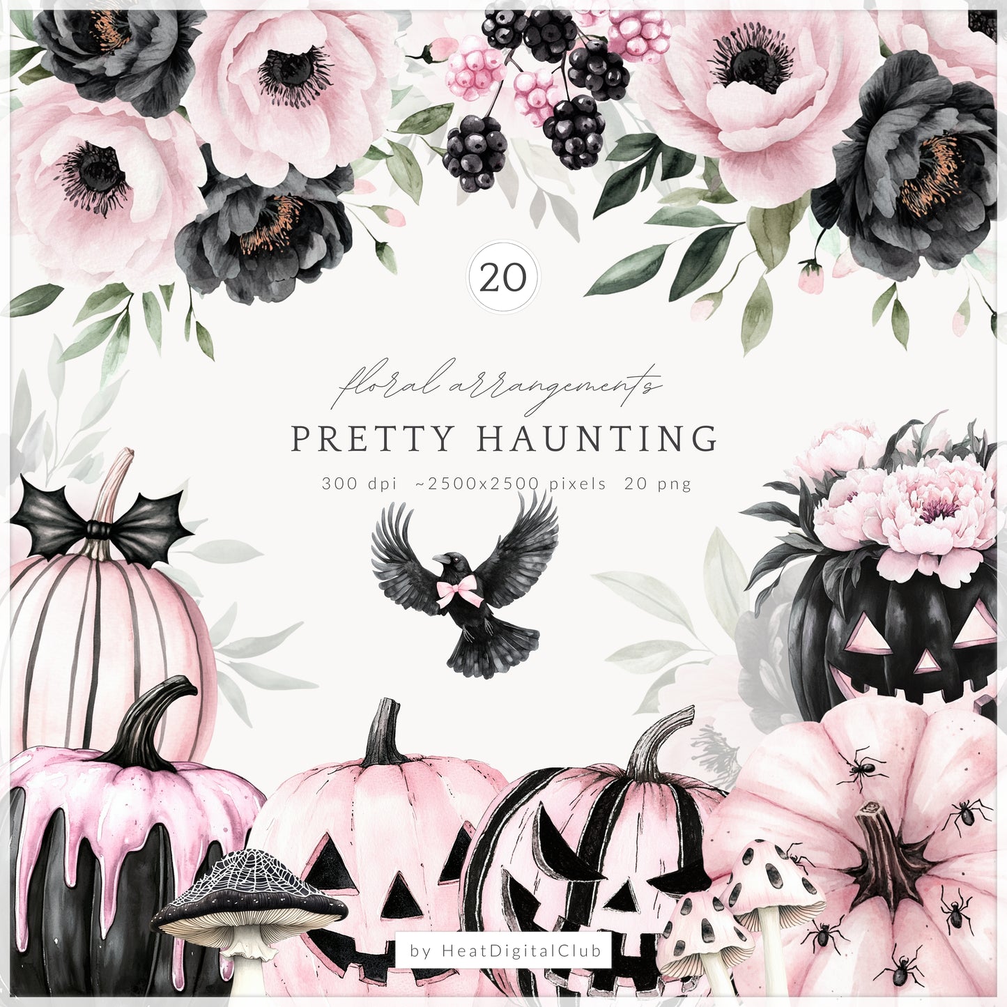 Pretty Haunting - Collection Bundle, Black & Pink Halloween, Haunted House | 91 PNG/JPEG