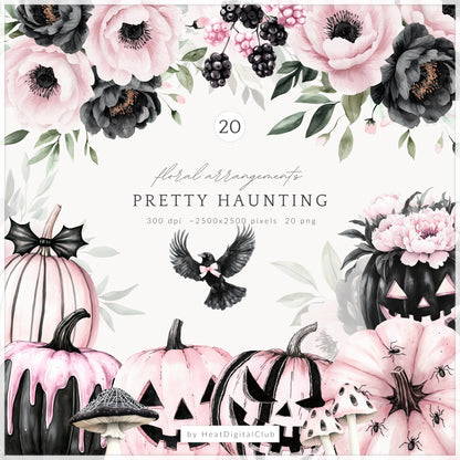 Pretty Haunting - Collection Bundle, Black & Pink Halloween, Haunted House | 91 PNG/JPEG