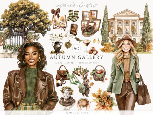 Autumn Gallery - Fall Clipart, Coattagecore, Fashion, Cozy Museum | 60 PNG